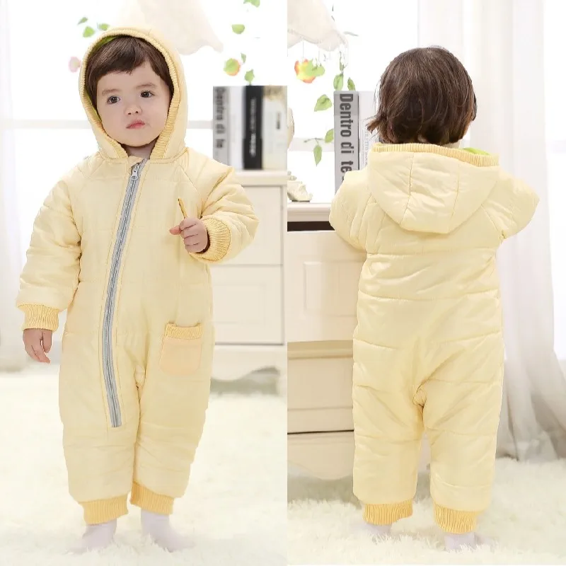 

Thick Warm Infant Baby Jumpsuit Hooded Inside Fleece Boy Girl Winter Autumn Overalls Children Outerwear Kids Snowsuit Rompers