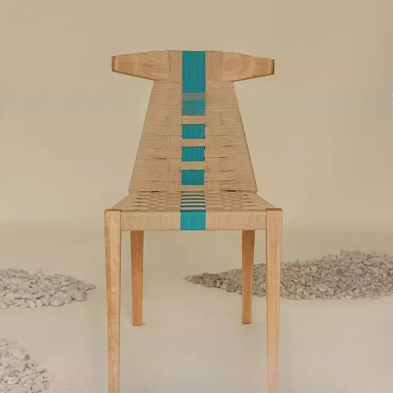 

Rope back chair French retro style restaurant Solid wood dining Wabi