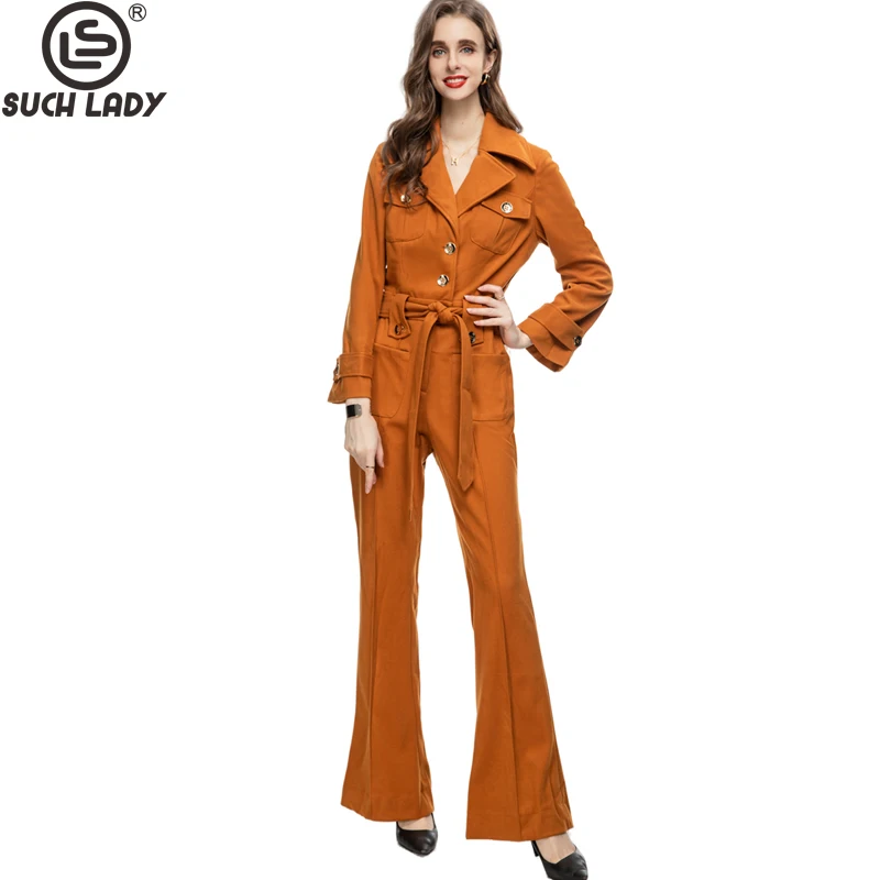 Catwalk Jumpsuits Voor Dames En Rompertjes Met Lange Mouwen En Kanten Strik High Street Fashion Designer Broek