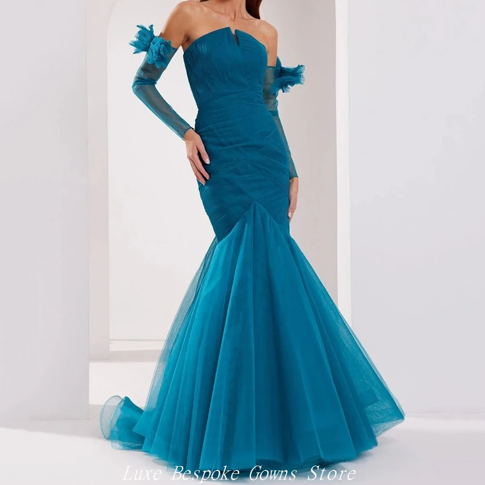 

Women's Mermaid Evening Dresses Floor-length Strapless Sleeveless Prom Dresses Fashion Pleat Simple Draped Customized Gowns