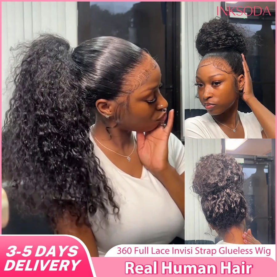 

40-дюймовый 360-градусный полный парик шнурка Глубокая волна Фронтальные парики Бразильские вьющиеся человеческие волосы Парики 360 HD Кружевные парики Невидимый шнурок для женщин