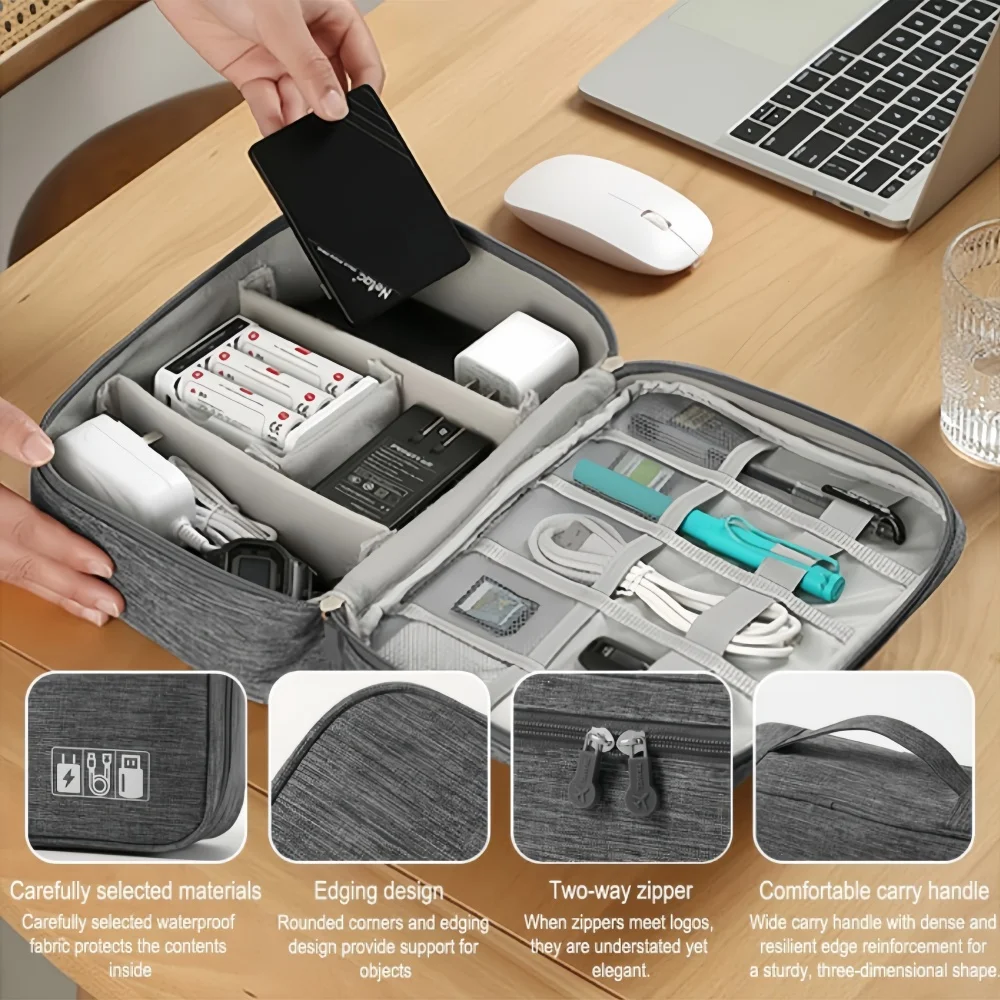 حقيبة تخزين الكابلات مقاوم للماء منظم إلكتروني رقمي محمول USB كابل نقل بيانات شاحن التوصيل حقيبة التخزين منظم كابلات السفر #4