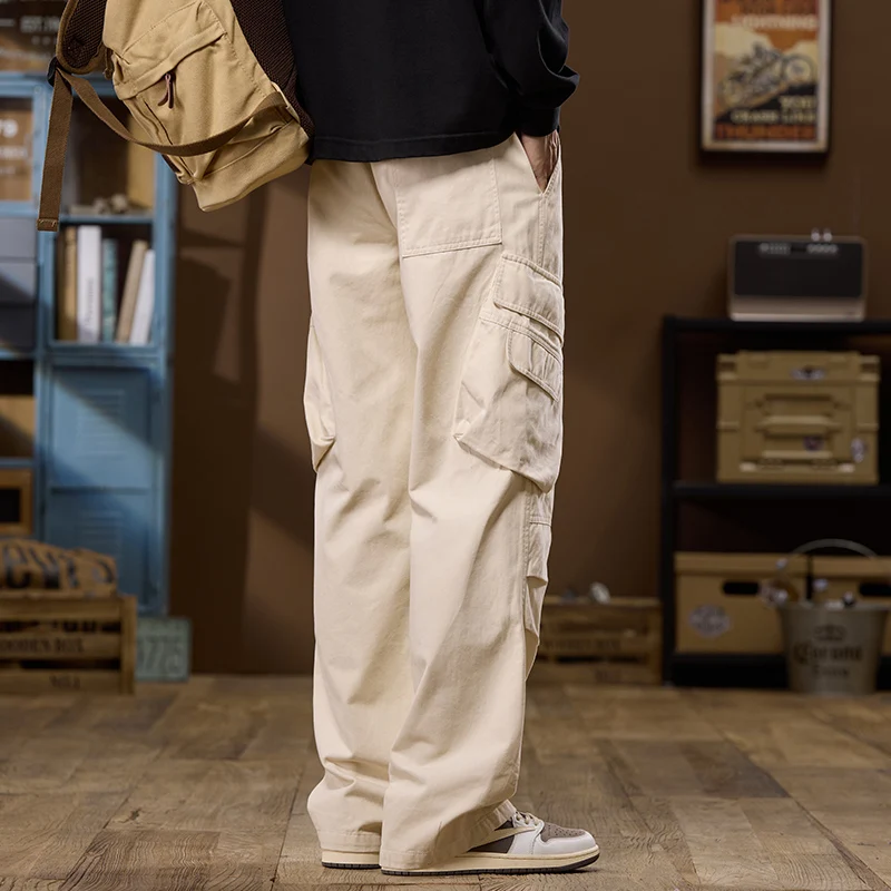 

Новые мужские функциональные брюки в стиле ретро, ​​повседневные свободные длинные брюки с несколькими карманами, простые универсальные брюки HE Brand