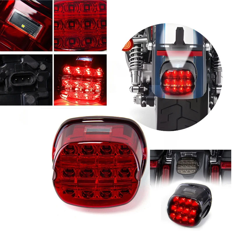 オートバイ-led-テールライトスモーク-レッドナンバープレートリアストップブレーキライトランプテールライトハーレー-flhr-flhx