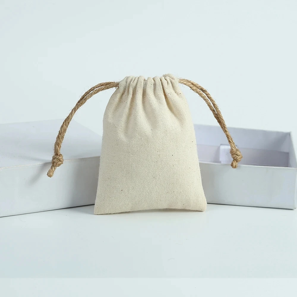 5Pcs Natural Cotton Drawstring Jewelry Bags