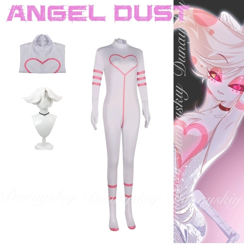 

The Hell Hotel Anime Angel Dust AD Cosplay With The White Jumpsuit And The White Wig Helloween Cosplay Costume Anime Full Of Set