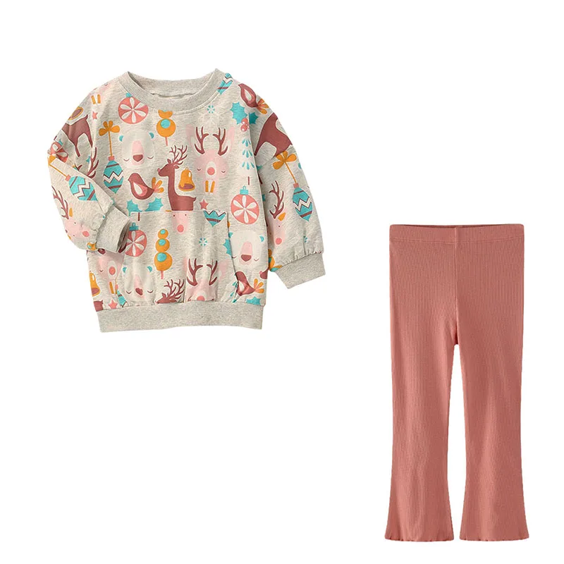 Christmas Deer Long Sleeve Sweatshirts + Leggings Children's Clothing Sets Autumn 2 Pcs Suit Kids Outfits Baby Sets Outfit
