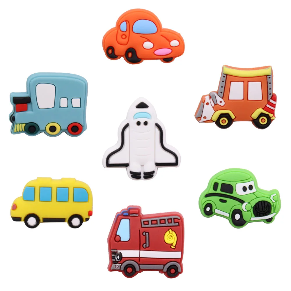 8 Kinds PVC Car Transportation Bus Firetruck Truck Racing Excavator Helicopter Shoe Charms Buckle Clog  Accessories Decorations 