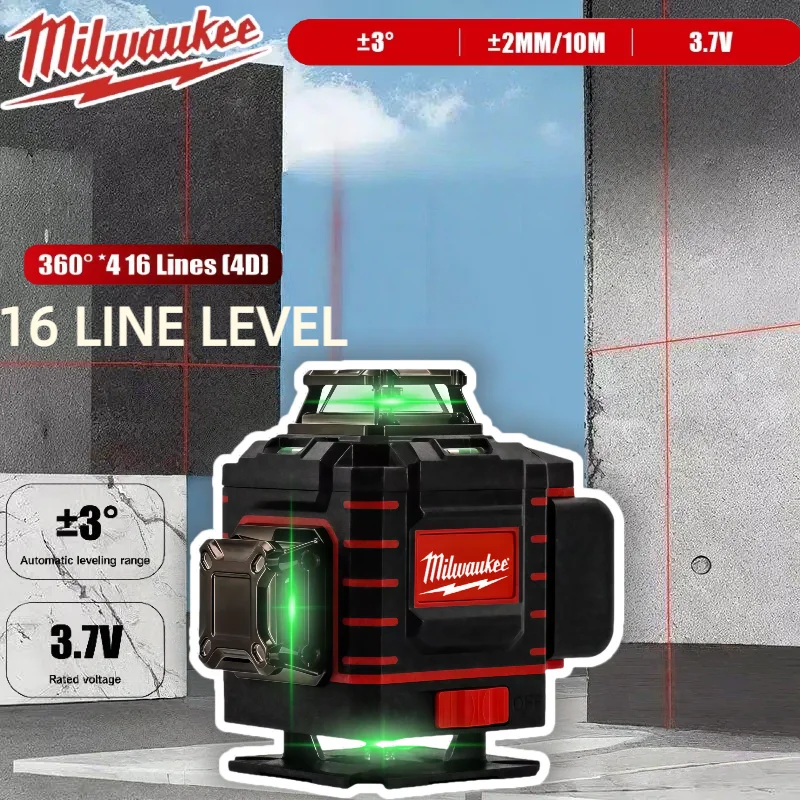 Milwaukee grau vertical cruz laser nível 360 feixe verde horizontal e vertical recarregável ferramentas de nível laser verde