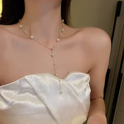 Beads Chain Kpop Pearl Choker Gold Color Long Necklace Goth Fashion Jewelry On The Neck Pendant Collar Gifts For Women Wholesale