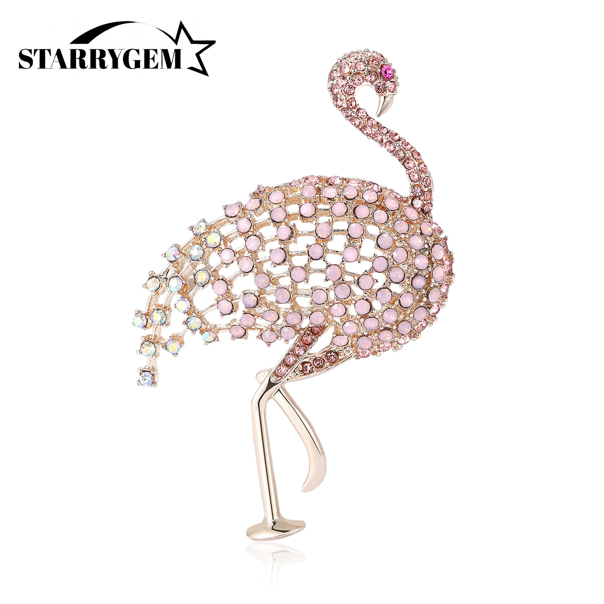 Rhinestone Flamingo Brooches for Women Unisex Enamel Animal Bird Category Pins Office Party Friend Gifts Jewelry Accessories