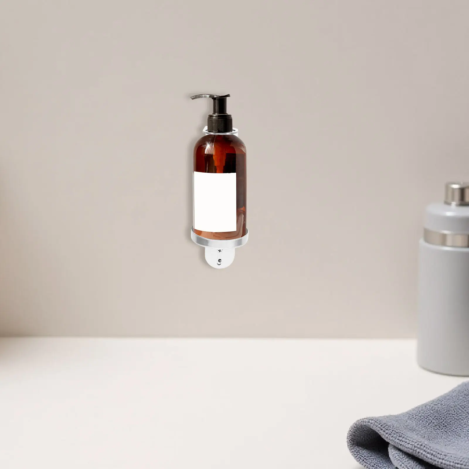 

Wall Mounted Liquid Soap Holder Stainless Steel Bathroom Shampoo Bottle Holder Shower Gel Dispenser Rack Pump Bottle Organizer