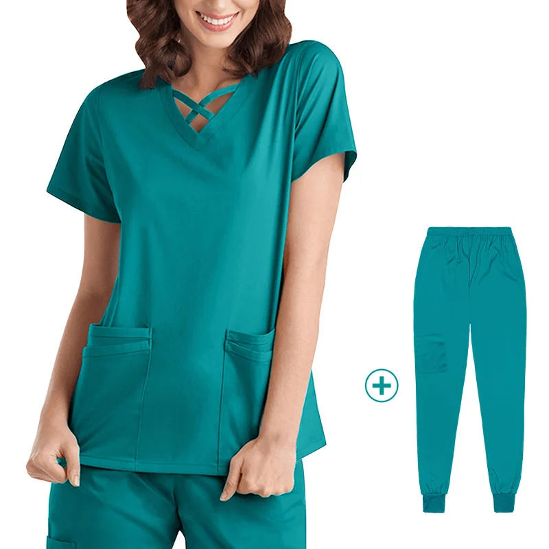 Accessori per infermiere Scrubs uniforme da infermiera per donna uniforme a maniche corte da medico elastico per abbigliamento medico/da laboratorio