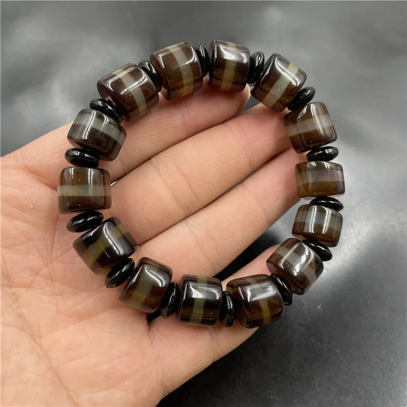 First Line Dzi Shaped Bead Old Agate Bracelet