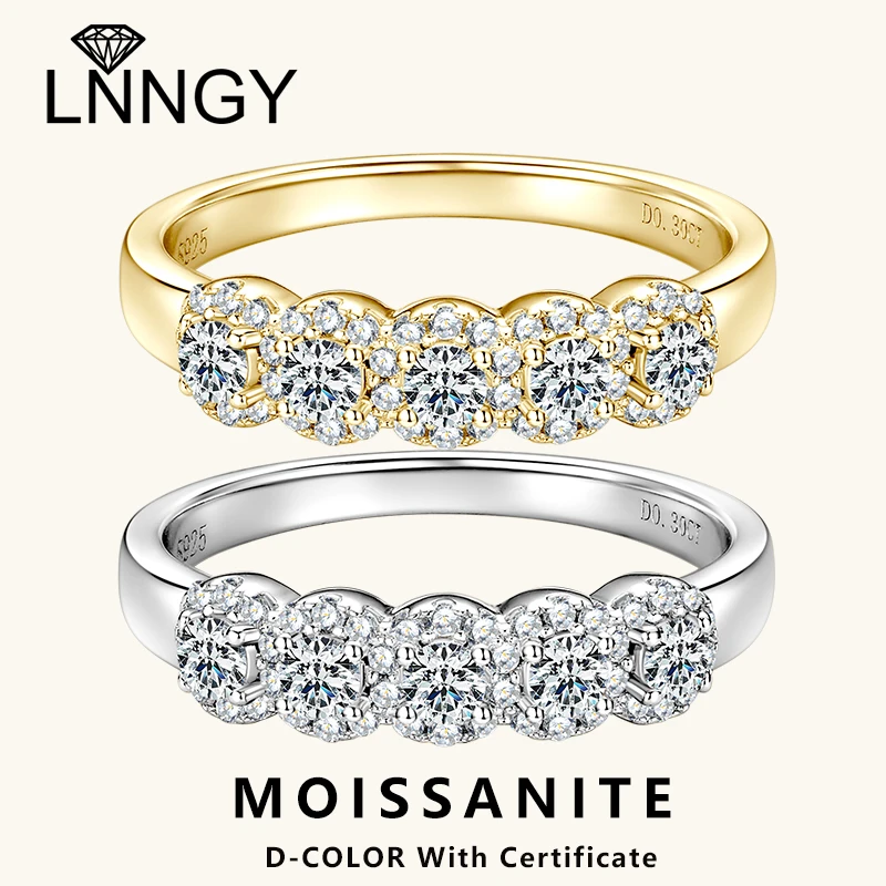 

Lnngy Certified 2.5mm Moissanite Engagement Ring Original and Pure 925 Sterling Silver 5-Flower Rings for Women Wedding Jewelry