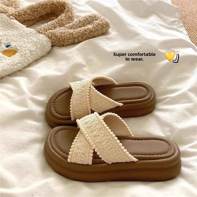 

Women's Summer Thick Bottom Slip-On Sandals Breathable Beachwear Anti-Slip PU Leather Inner Comfortable Casual Flip Flops