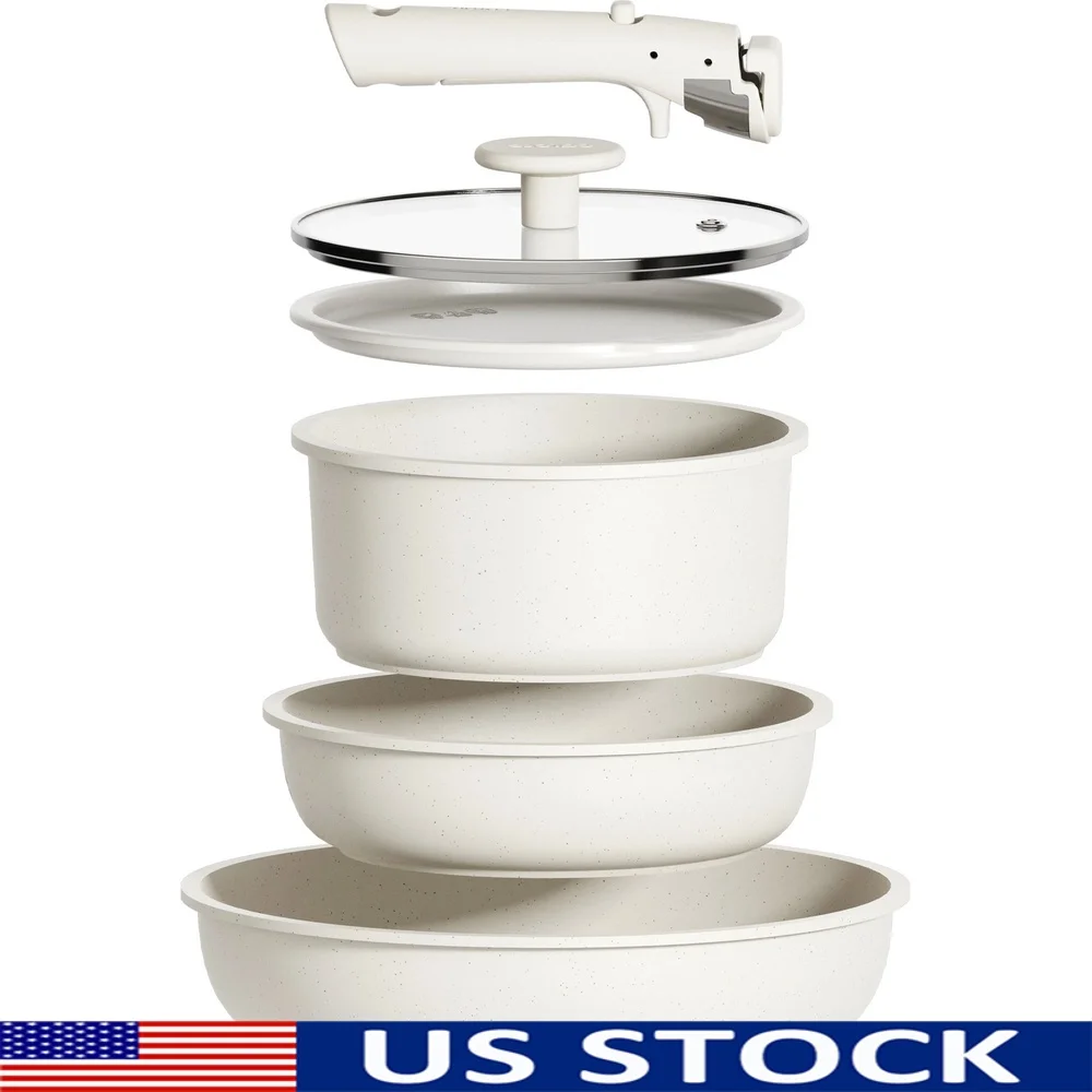 

Съемный набор посуды с антипригарным покрытием, 6-компонентная индукционная безопасная посудомоечная машина для духовки, легкое хранение, белая гранитная сковорода, кастрюля, посуда