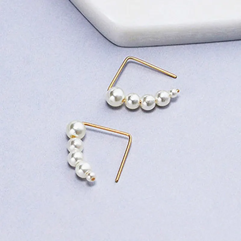 Trendy Simulated Pearl String Statement Earrings Korean Simple Retro Cold Wind Earrings Women's Earrings Clothing Jewelry
