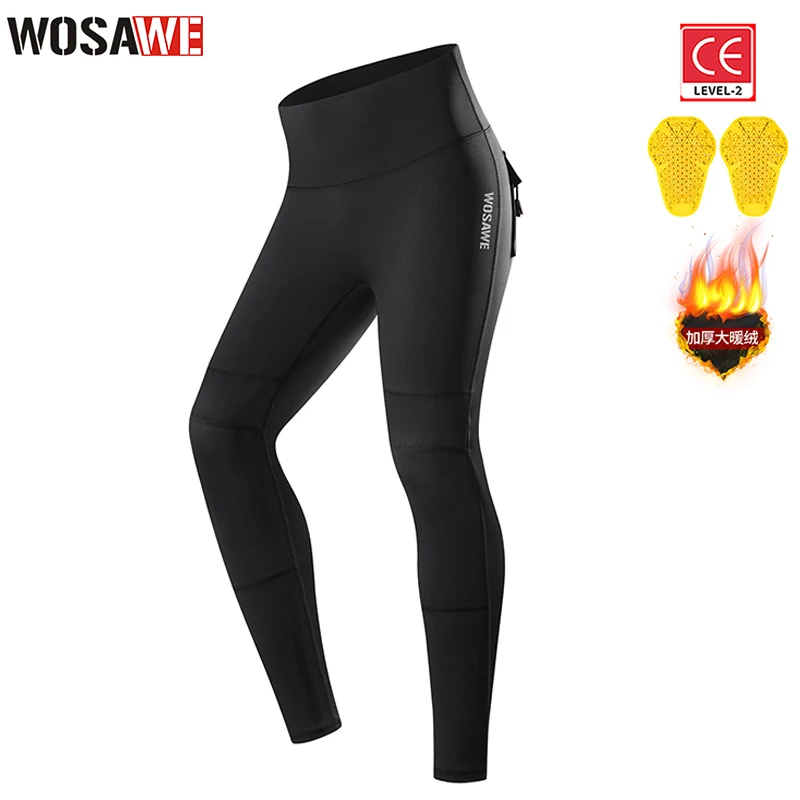 WOSAWE Pantaloni da corsa per motocross Pantaloni da moto in pile caldo invernale da donna a vita alta con sollevamento dell'anca con ginocchiere CE #