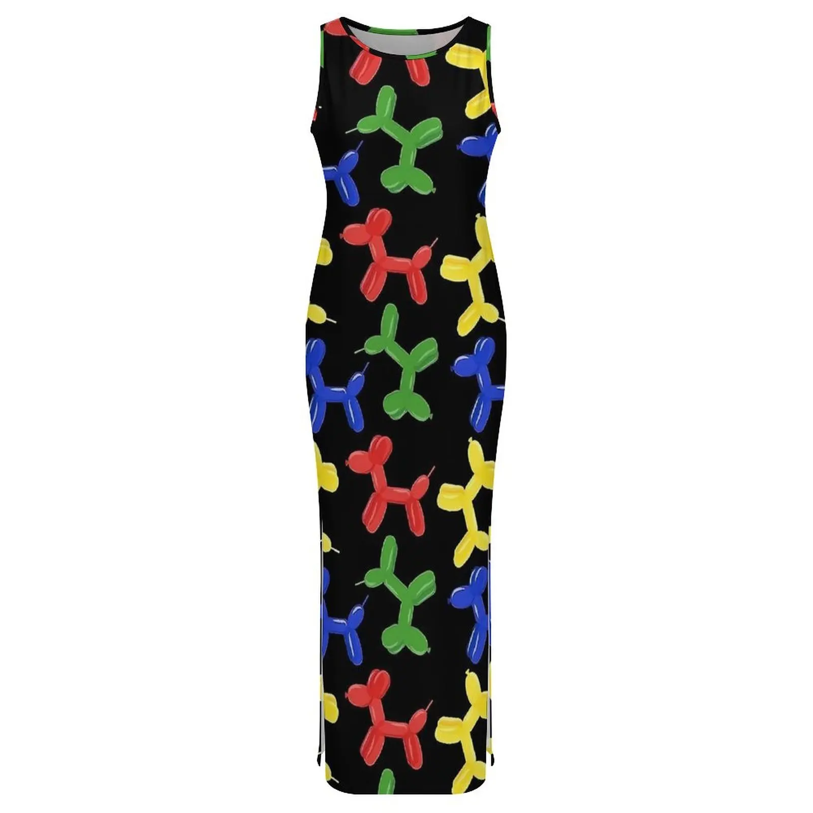 다채로운 풍선 개 드레스 민소매 Y2K 패션 맥시 드레스 우아한 Bodycon 드레스 여성 그래픽 특대 Vestidos