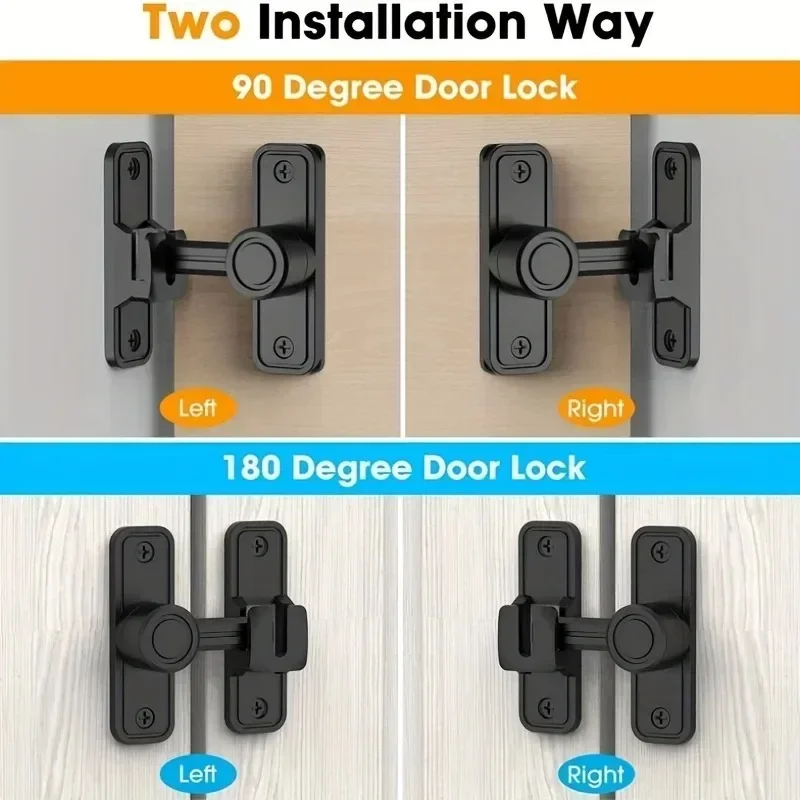 

No Punching 90° Door Latch 180° Door Lock Latch Lock Buckle Bathroom To Prevent Children and Pets From Opening The Door Safely