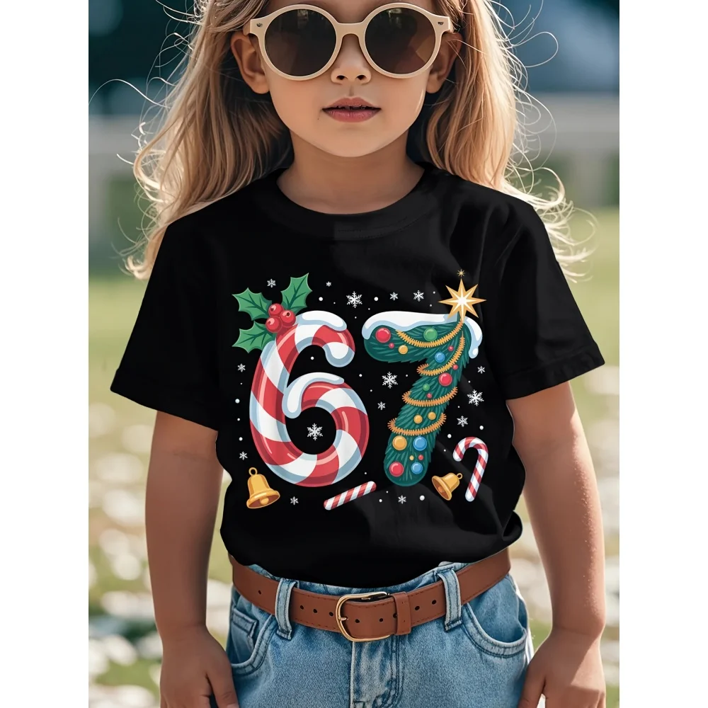 ملابس الأطفال متعة عيد الميلاد 67 نمط ميمي طباعة الصيف عارضة جولة الرقبة قصيرة الأكمام تي شيرت