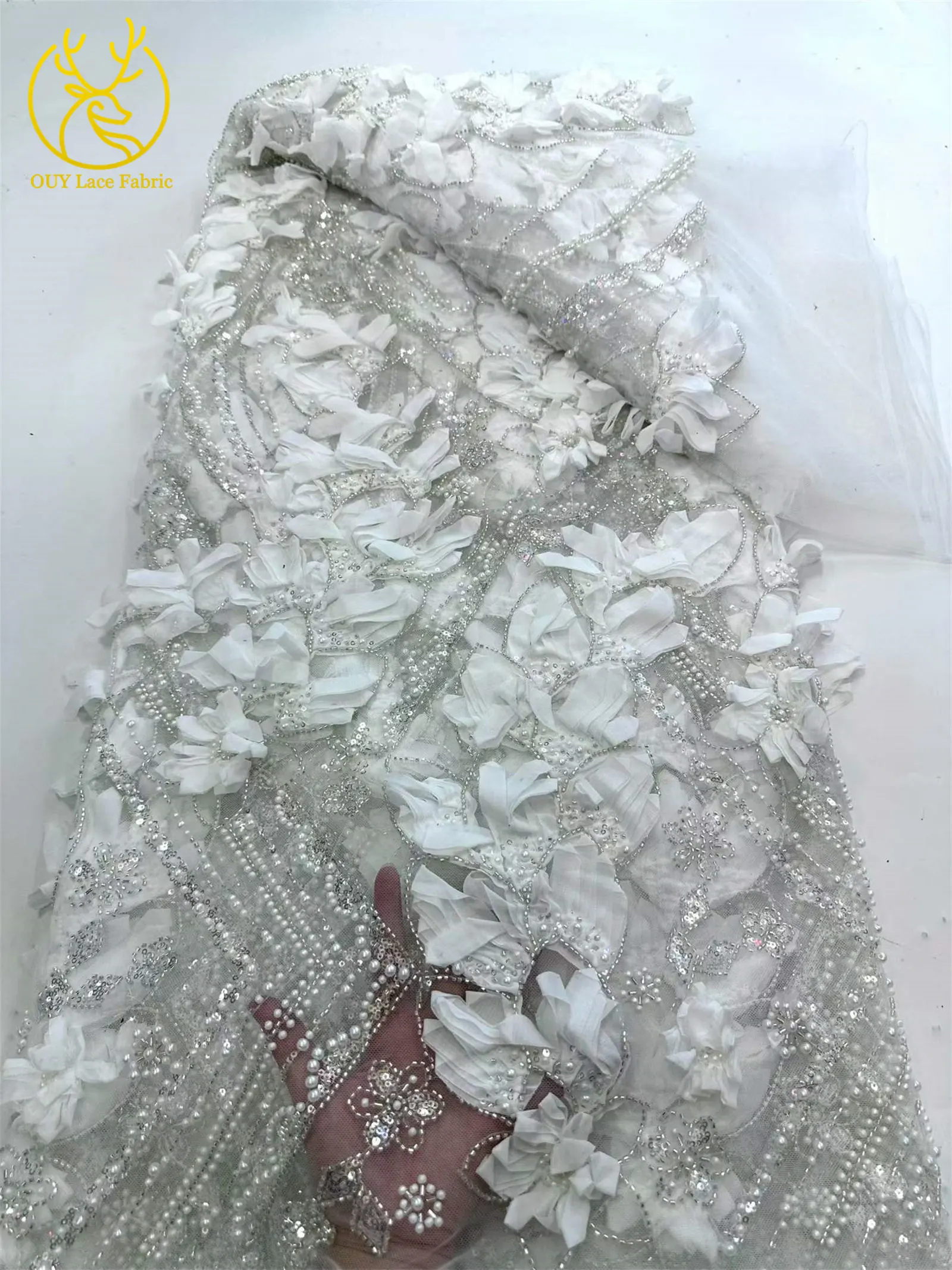 3D Nigerianischer Mesh-Tüll-Spitzenstoff 2026 Hochwertiger Afrikanischer Pailletten-Perlen-Spitzenstoff für Damen-Abendkleider zum Nähen – Detail 8
