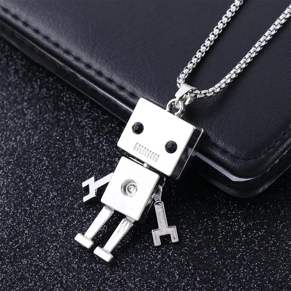 Street Trendy Heavy Industry Punk Hip Hop Stainless Steel Robot Necklace Birthday Present Man Necklace Metal Pendant Choker