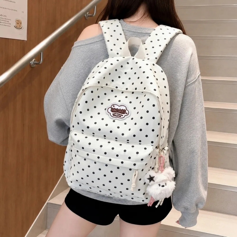 Nylon Student Backpack Polka Dot Multi Pocket Travel Rucksack Lightweight Large Capacity Commute Backpack for Students Girls