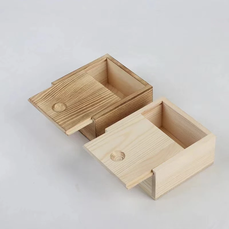 Wooden Box Unfinished Storage Box with Slide Top Natural Candlenut Card Keeper Wood Jewelry Box for Storage and Home Decoration