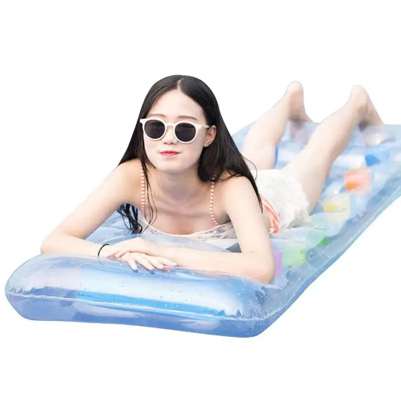 Water Hammock Pool Iatable Floating Bed Swimming Mattress Swimming Ring Adult Size Lounger Transparent Built-In Air Pillow