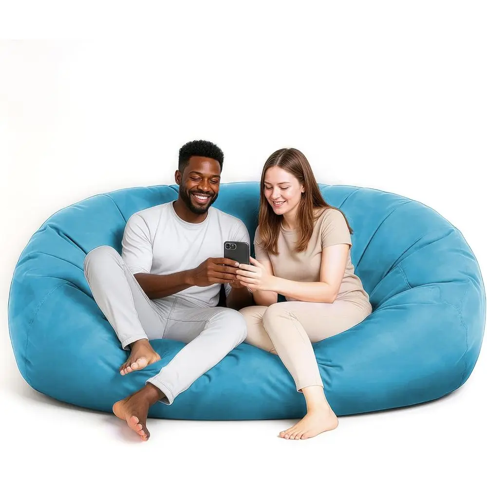 كرسي كيس فول من الجلد السويدي فائق النعومة بطول 6 أقدام - أريكة XL مملوءة بالرغوة للأطفال والمراهقين والكبار - كرسي كيس أزرق فاتح للمساكن والفام #1