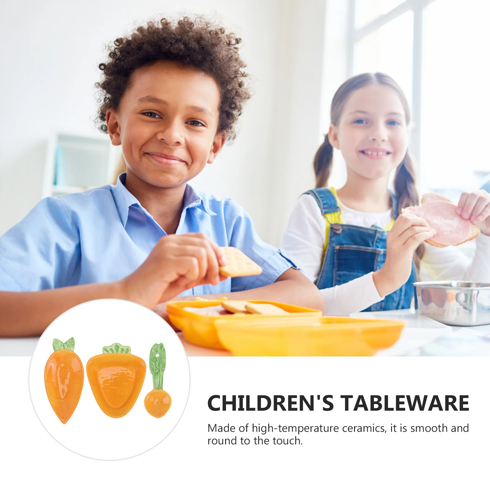 

3Pcs Kids Ceramic Tableware Cartoon Radish Shape Baby Bowl Dish Spoon Kit Heat Resistant Food Holder for Children