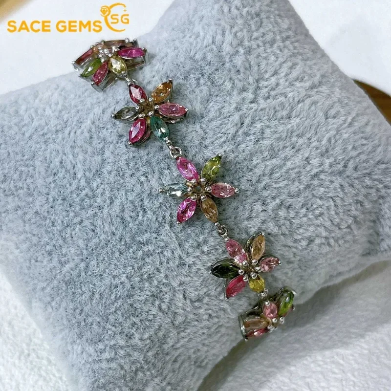 

SACE GEMS New Arrival 925 Sterling Silver Natural Tourmaline Gemstone Bracelrts for Women Engagement Cocktail Party Fine Jewelry