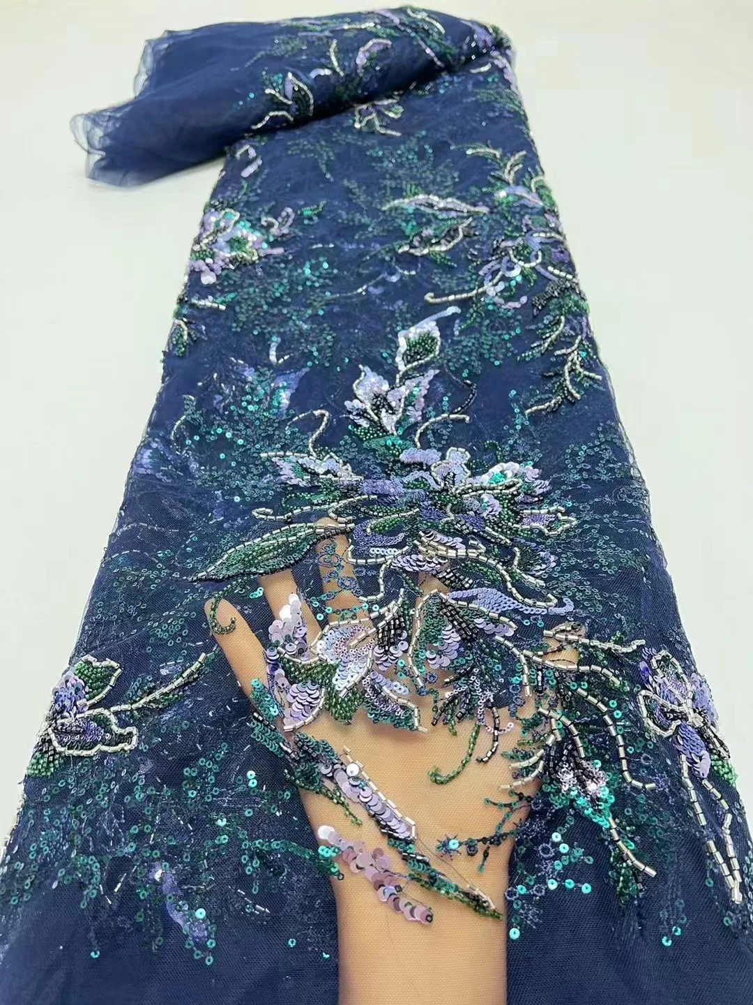 

African Sequins Lace Fabric 2023 High Quality Lace Beaded Material French Nigerian Net Lace Fabrics For Women Party Sewing
