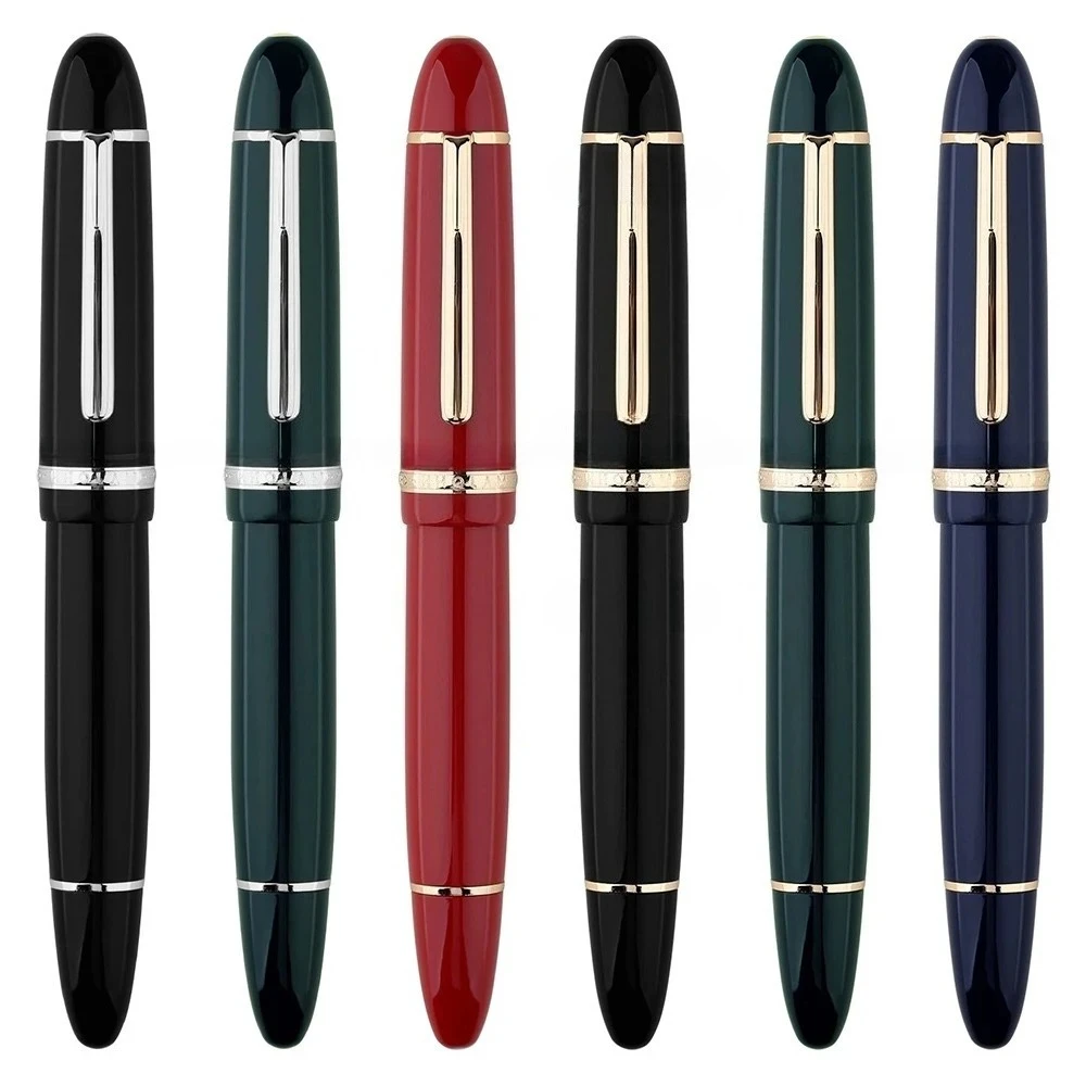 New MAJOHN P141 Copper Piston Fountain Pen #8 F/M Nib Luxury Black Resin Writing Ink Pen with View Ink Window Germany Design