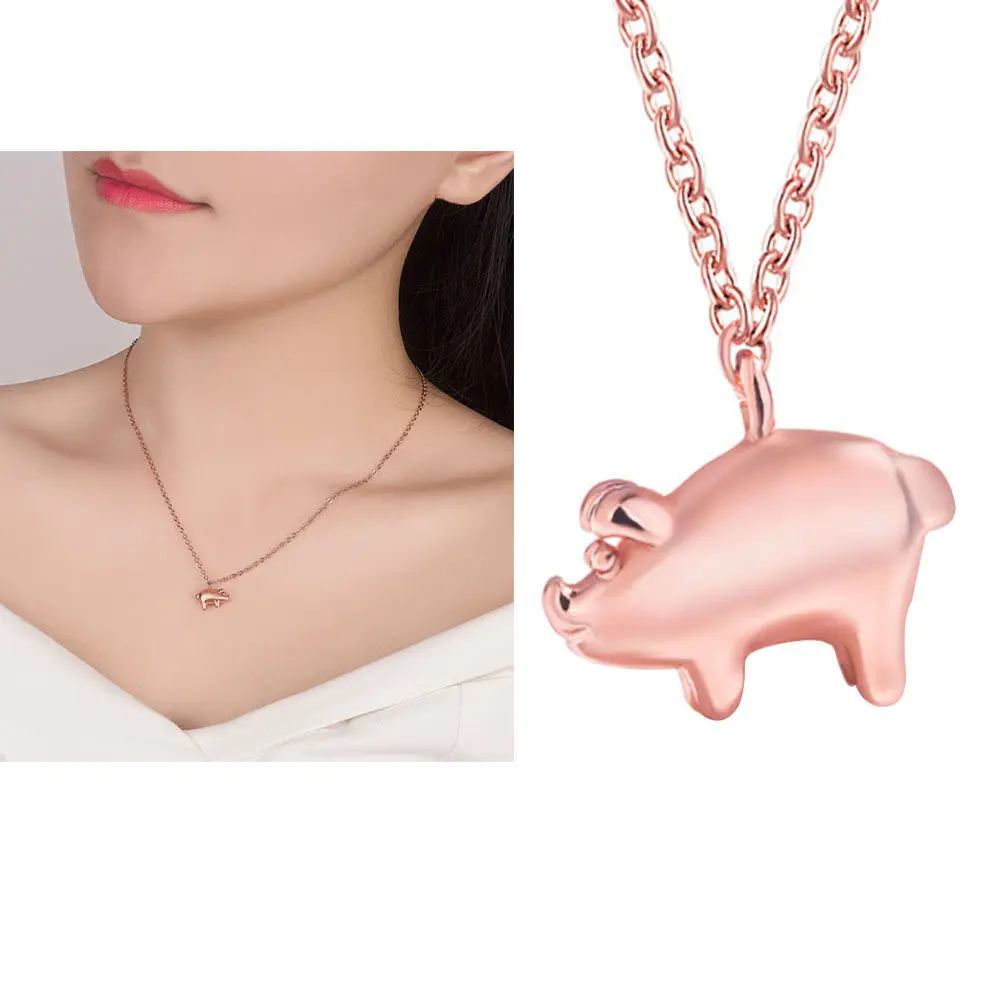 1Pcs Pig Birthstone Necklace for Women Unique Animal Design Premium Alloy Long Chain Gift Birthday Anniversary Employee Benefit