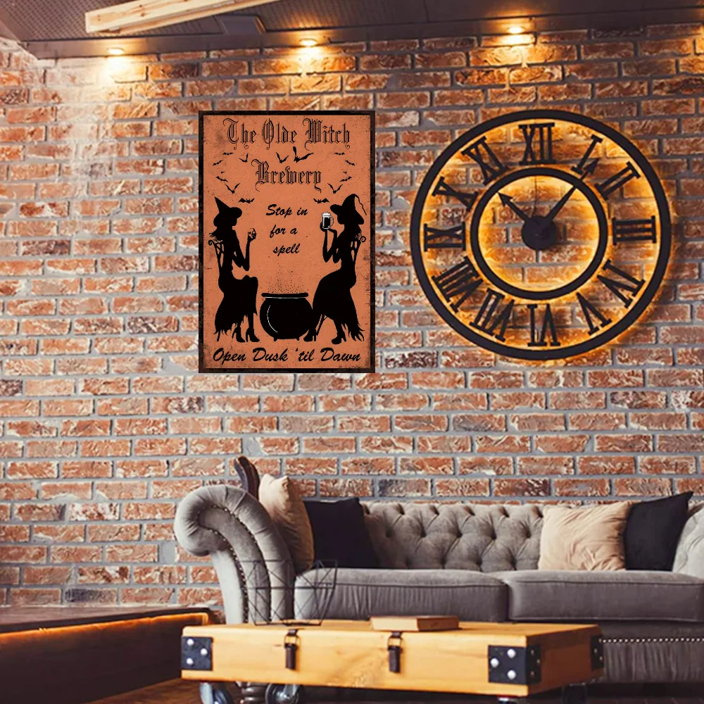 Witch Tin Sign Happy Halloween Decor Indoor Metal Sign for Bathroom Kitchen Home Coffee Wall Decor Living Room Decor Retro Sign