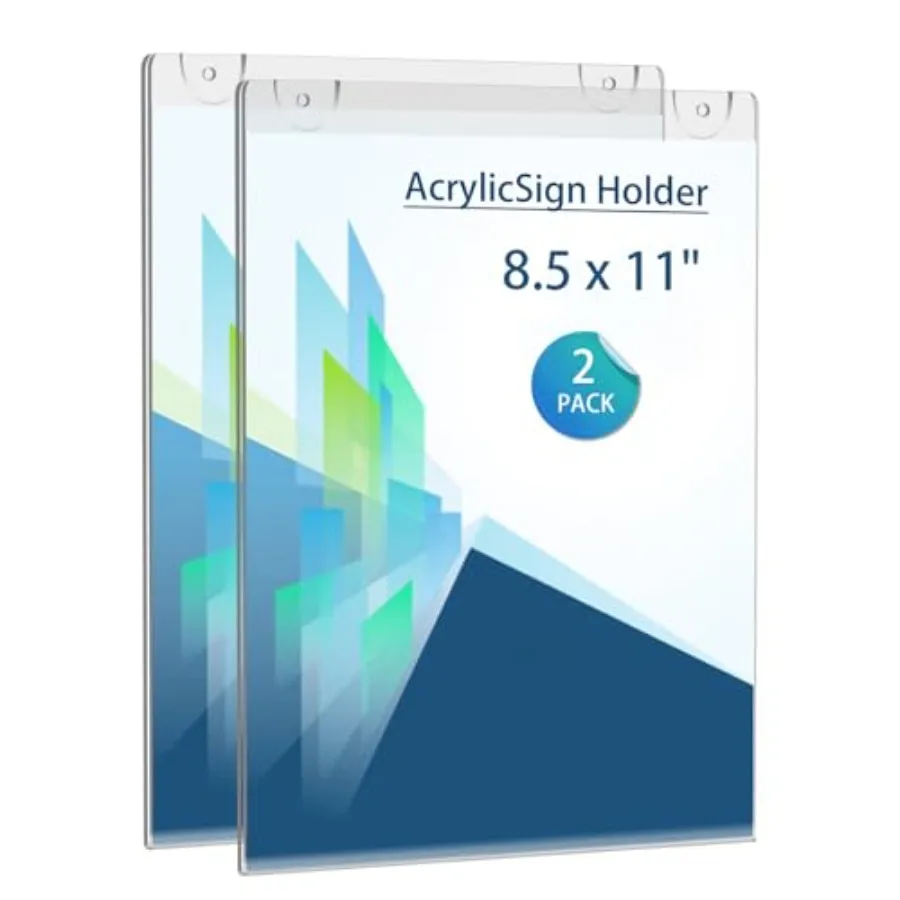 

Acrylic Sign Holder 8.5 x 11 Vertica Wall Mount Clear Plastic Picture Frame, Photo Menu Flyer Display Holders for Office Home H