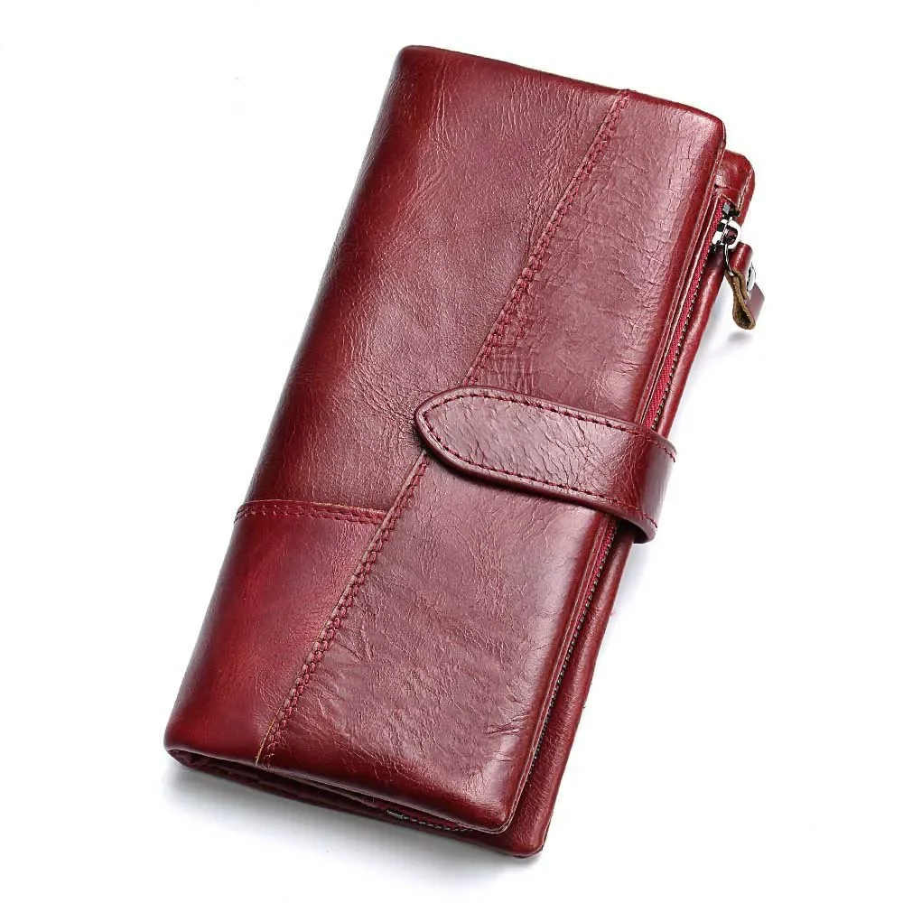 

Fashion stitching wallet ladies leather zipper bi-fold wallet long ladies retro multifunctional luxury jewelry coin purse