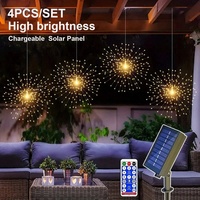 4PCS/SET 360LED Rechargeable Solar Tree Hanging Fireworks Light with Remote Control,Used for Courtyard,Garden,Camping Decoration