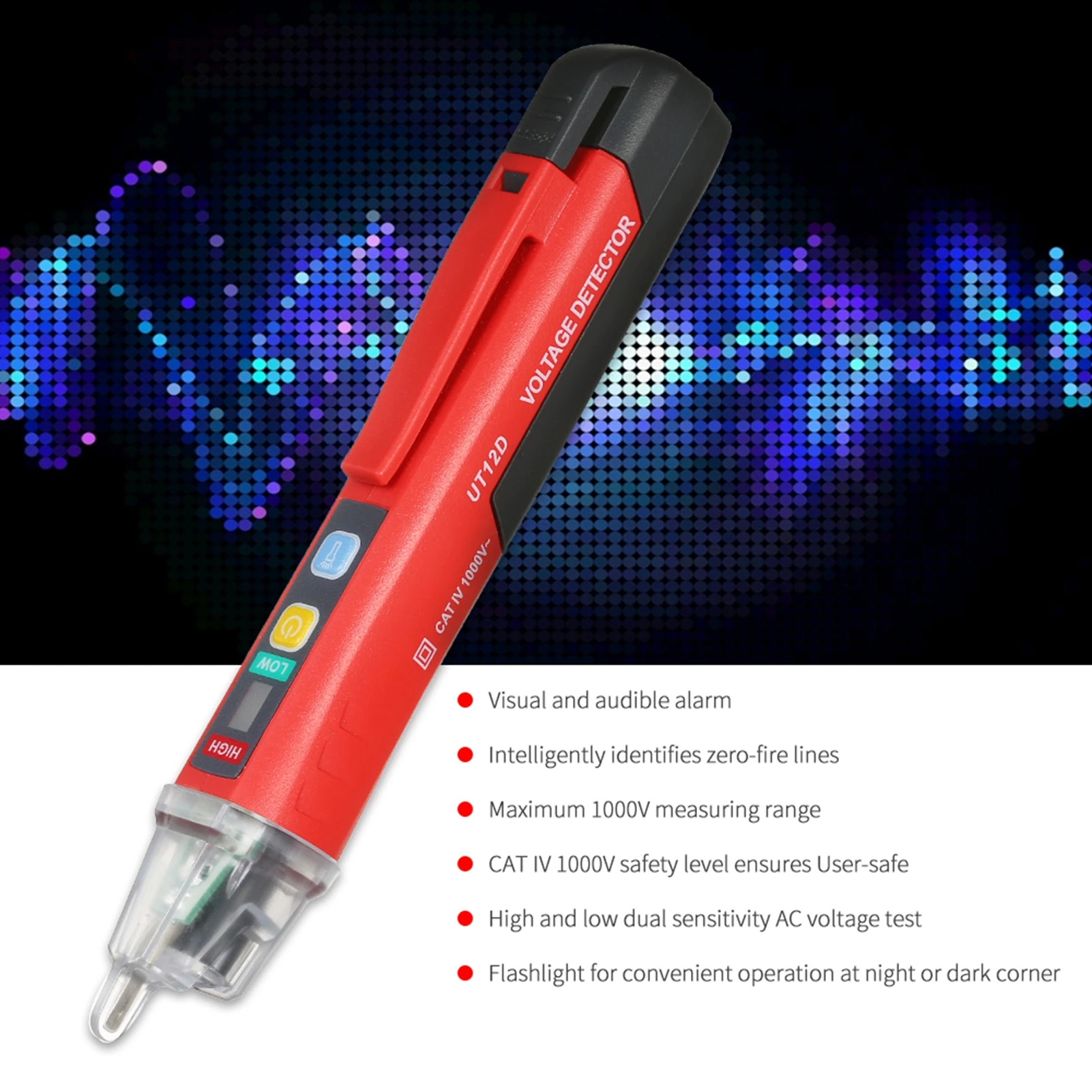 V ~ Detector de alerta UNI-T Probador de voltaje CA portátil sin contacto en forma de bolígrafo con sonido y linterna LED y detector de alarma de luz