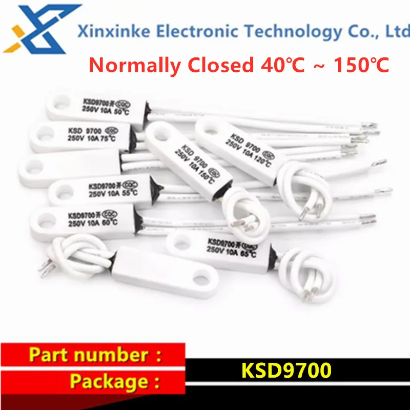10PCS KSD9700 Normally Closed 40℃ ~ 150℃ 10A 250V Degrees Ceramic Perforated Temperature Control Switch 60/70/80/90/100Celsius