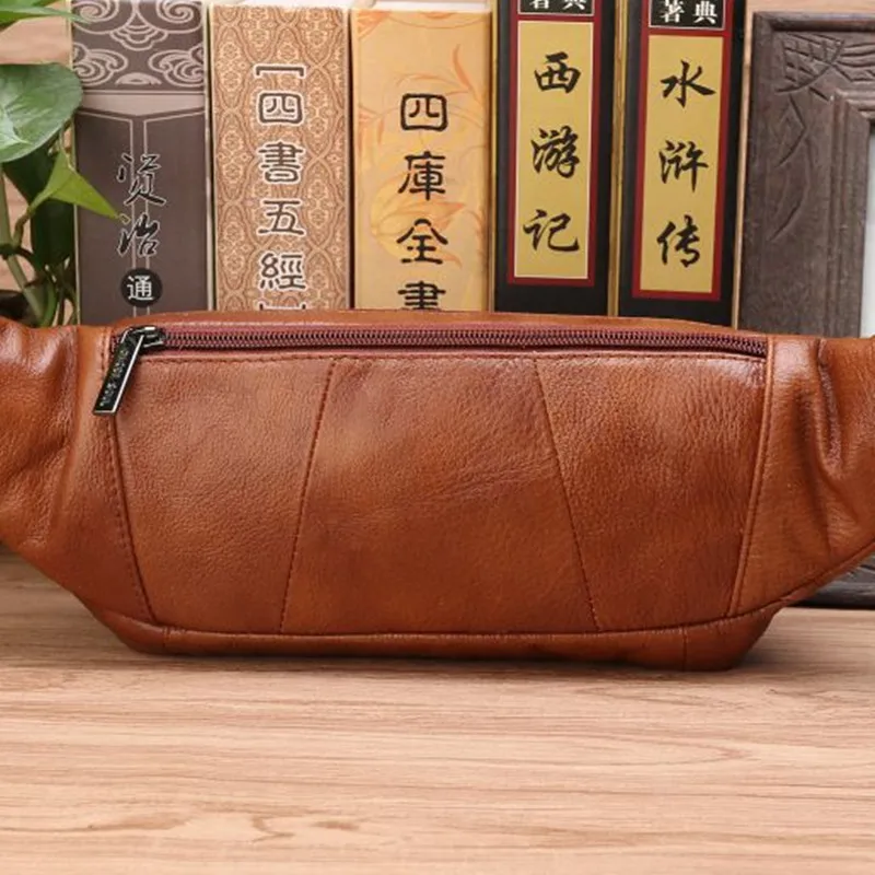 Men Waist Fanny Pack Belt Bag Genuine Leather Casual Fashion Travel Real Cowhide Male Loop Sling Chest Hip Bum Belt Bag