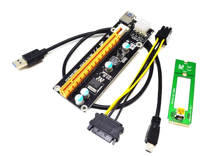 Novo 1X A 16X M2 NGFF PCI-E PCI Express Extender Riser Cartão Adaptador 60CM USB 3.0 Cabo de Alimentação 6Pin Para Bitcoin Mineiro Mineração