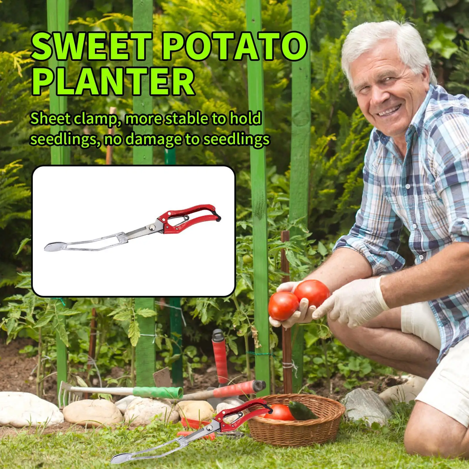 Seedling Transplanter Handled Manual Iron Gardening Tool Manual Seedling Planter For Corn Lawn Grass Gardening Farming Household