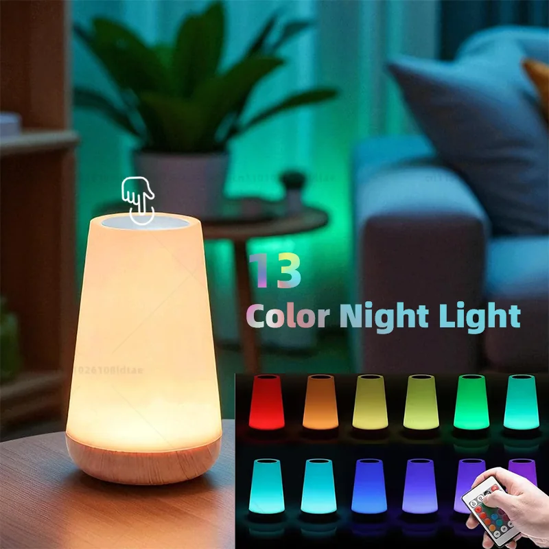 LED Night Light 13 Color Changing RGB Table Lamp Remote Control Touch Rechargeable RGB Night Lamp Dimmable Bedside Light