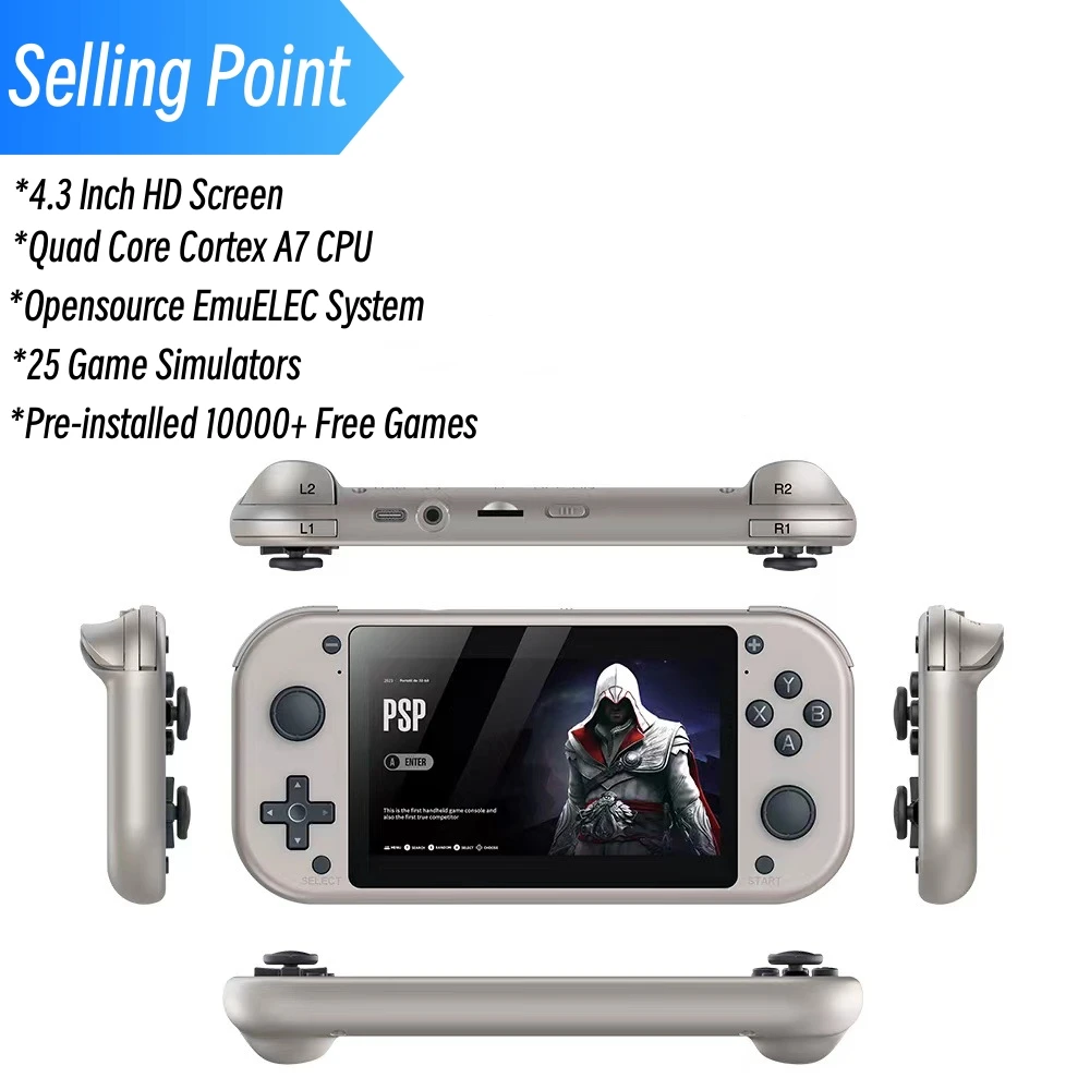 Console de jeu portable M17, écran HD 4.3 pouces, système Core EmuELEC, façade, déterminer le lecteur de jeu, 64 Go, 128 Go, 10000 jeux gratuits, le