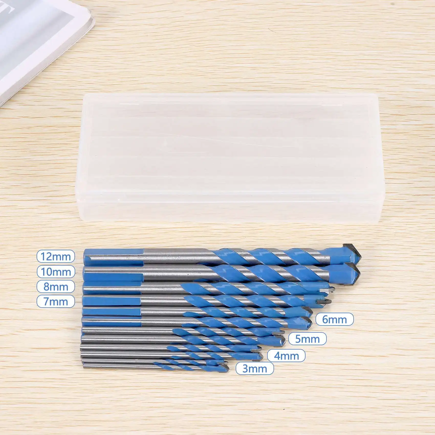 ABZT 12 Pcs Masonry Drill Bits Set 3mm to 12mm Carbide Twist Tips for WALL, BRICK, CEMENT, CONCRETE, GLASS, WOOD) Have Industria