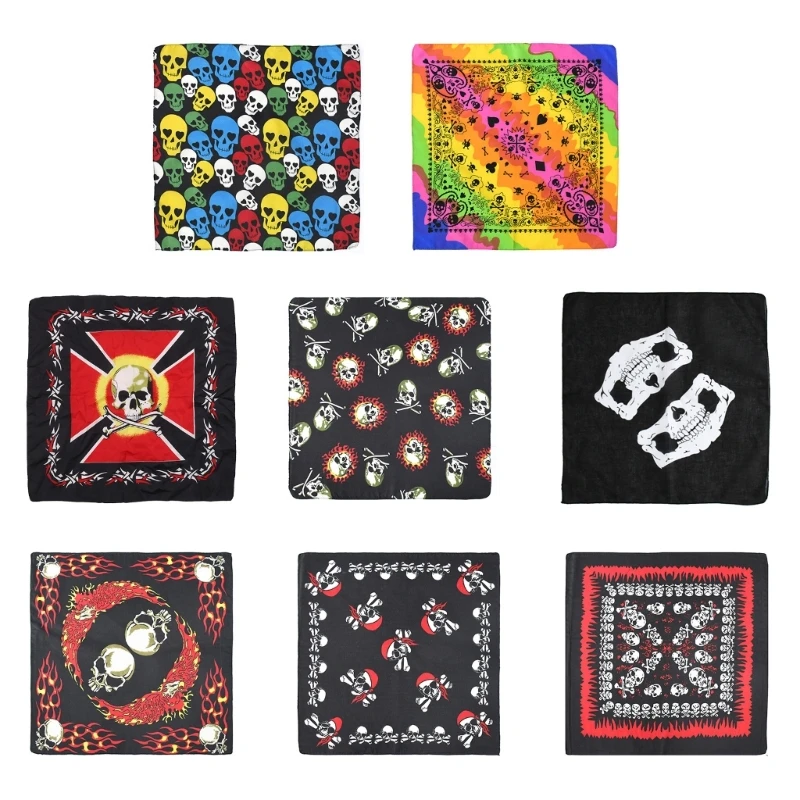 Novità Fazzoletto avvolgente per testa Bandana Hip Hop stampato con teschio, Fasce per capelli unisex Fascia per polsi Fazzoletto per maschera per viso